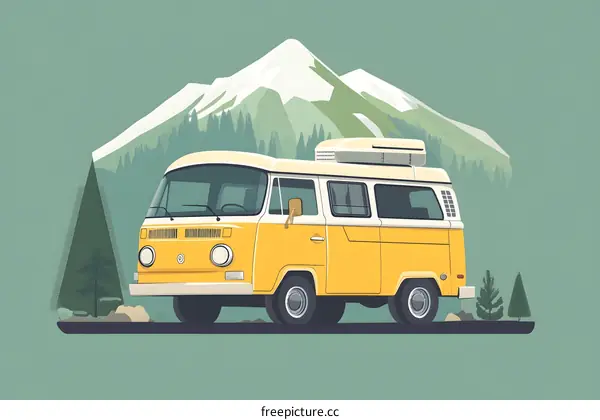 Yellow Van In Front of Mountain