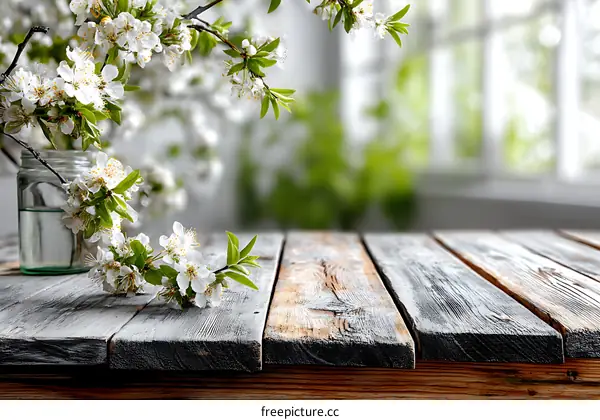 Spring Blossom on Wooden Tabletop