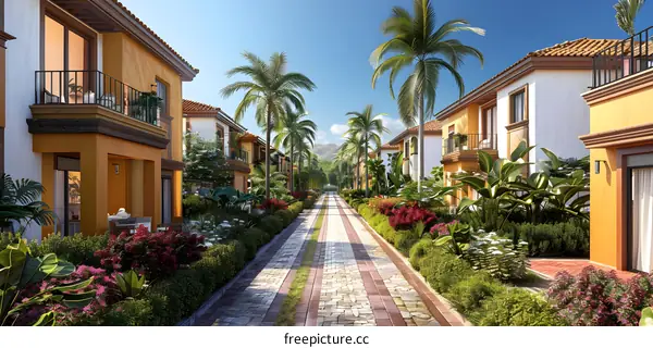 Tropical Villas with Cobblestone Driveway