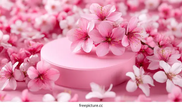 Pink Cherry Blossom Display with Cosmetic Product