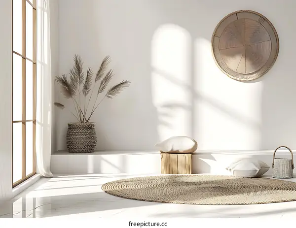 Minimalist Interior Design With Round Jute Rug