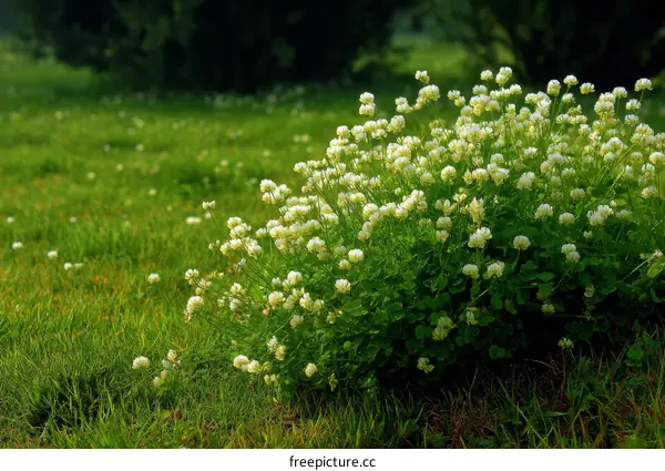 White Flowers in a Lush Green Meadow