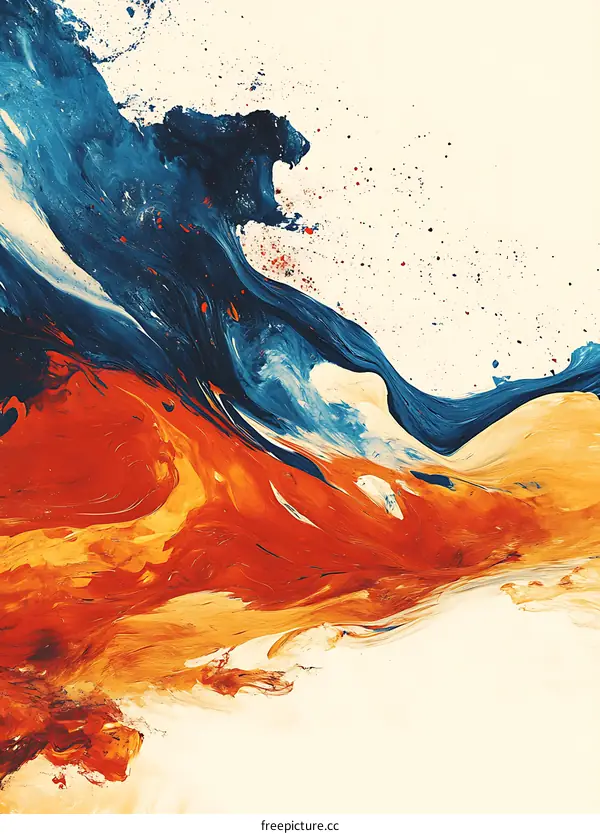 Abstract Painting with Blue and Orange Swirls
