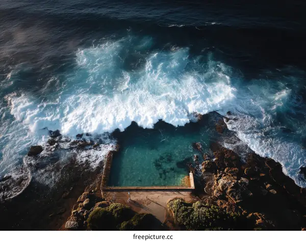 Coastal Rock Pool with Waves and Rocks