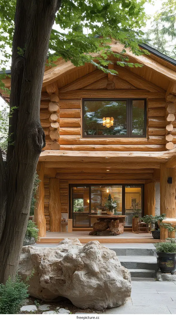 Wooden Cabin with Natural Stone Patio