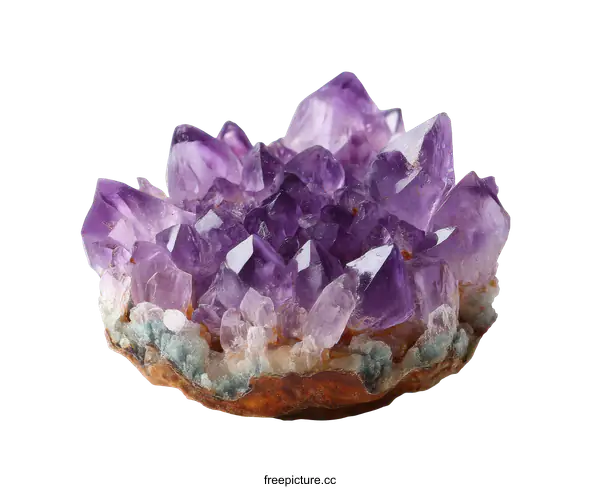 [Transparent Background PNG]Purple Amethyst Crystal Cluster on White Background