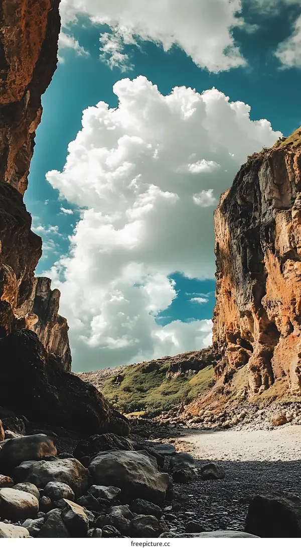 Rocky Canyon With Cloudy Sky