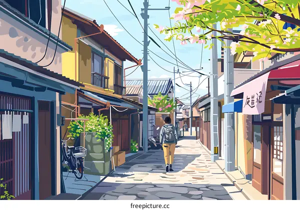 Man Walking Down Japanese Street