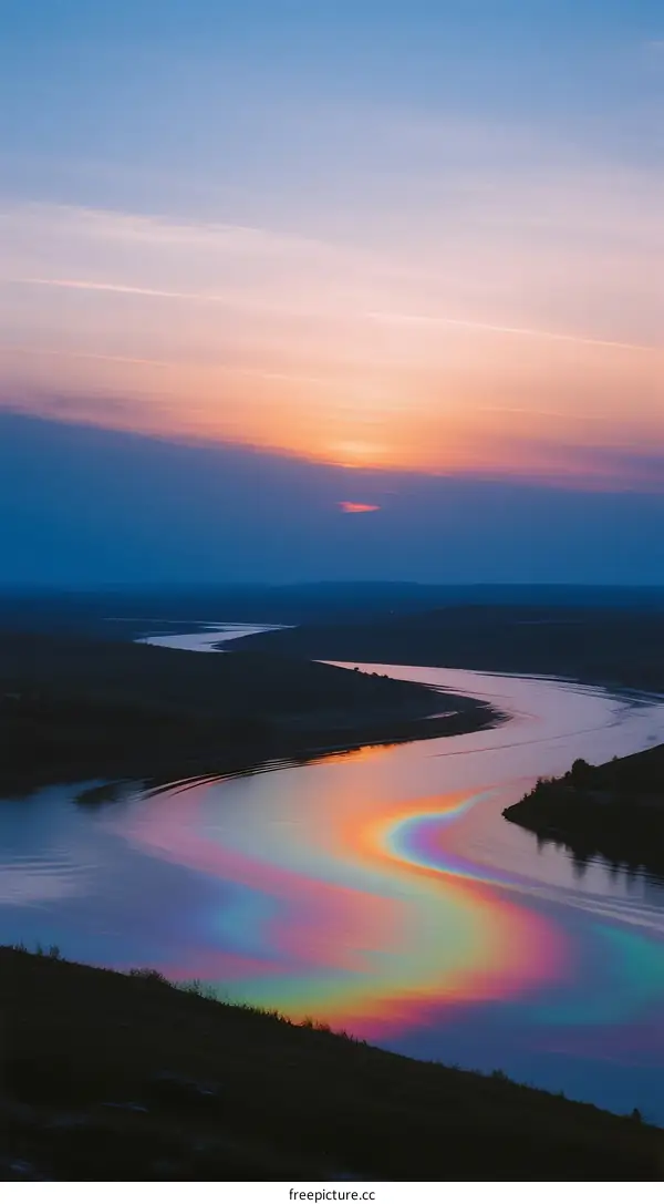Beautiful sunset reflecting colorful ripples on river surface