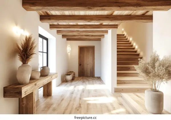 Rustic Wooden Interior Hallway with Stairs