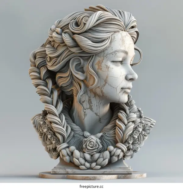 Marble sculpture of a womans head and shoulders
