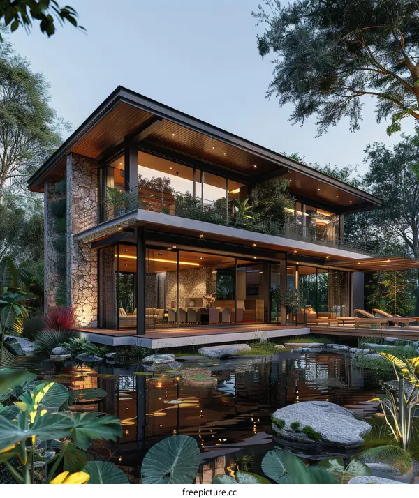 Modern House Exterior Design with Pool and Garden