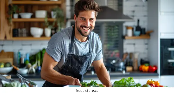 Young man cooking in the kitchen