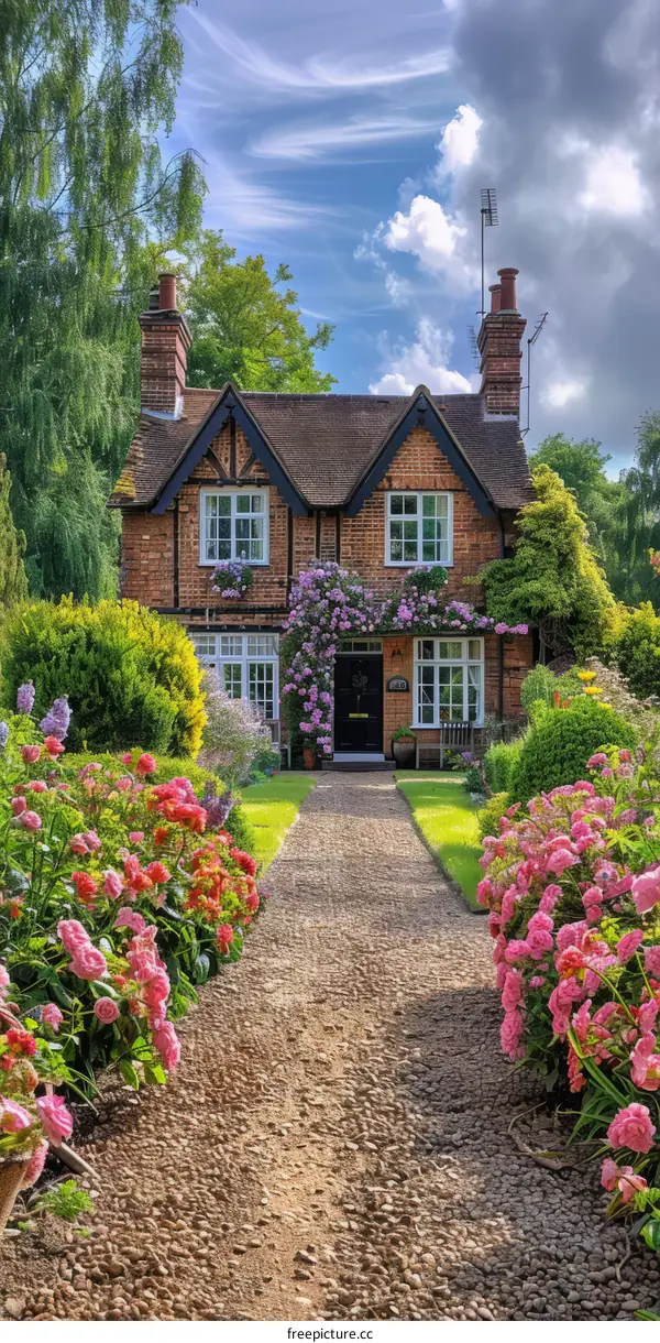 Charming English Cottage surrounded by a Vibrant Garden