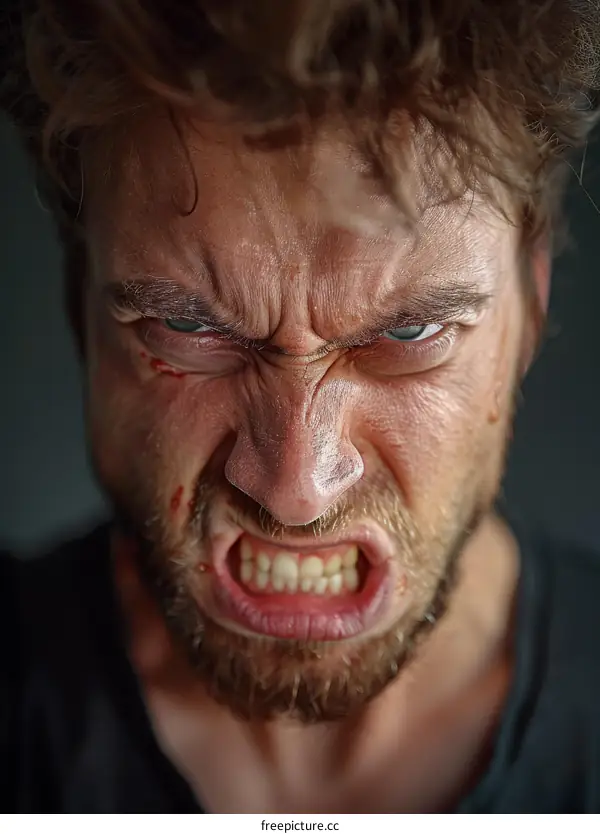 Close Up Portrait of Angry Man