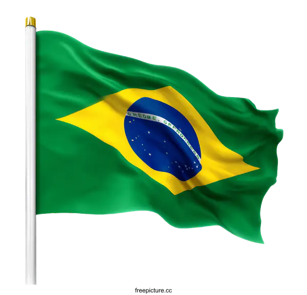 [Transparent Background PNG]Brazilian Flag Waving in the Wind