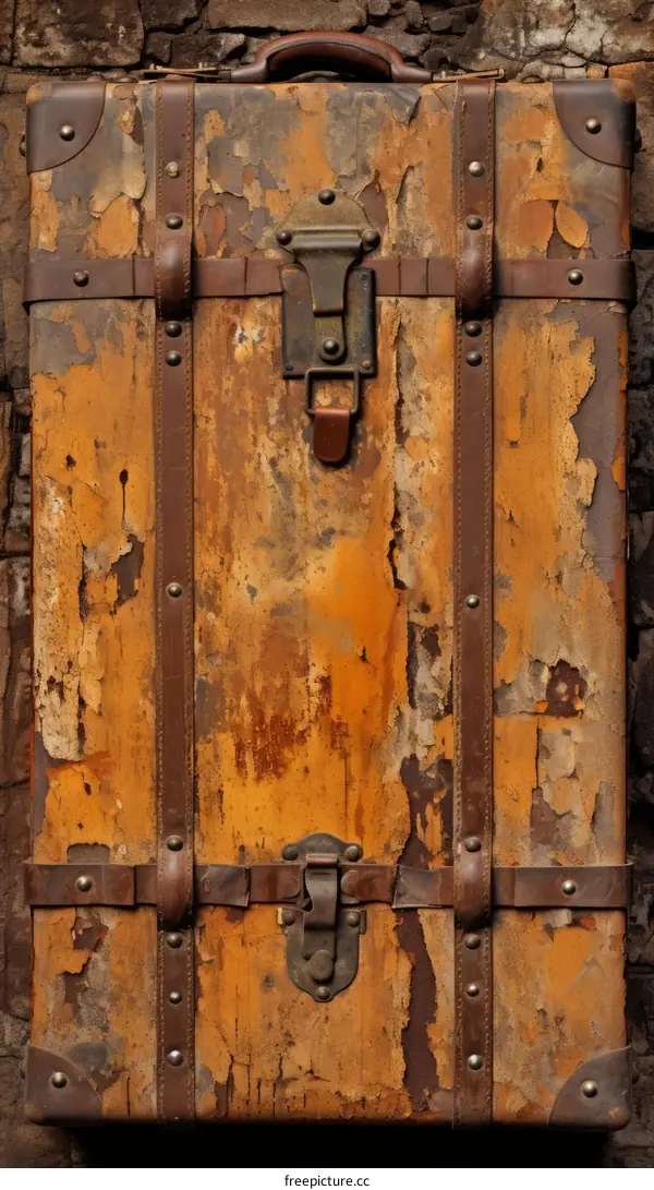 weathered retro suitcase with peeling paint