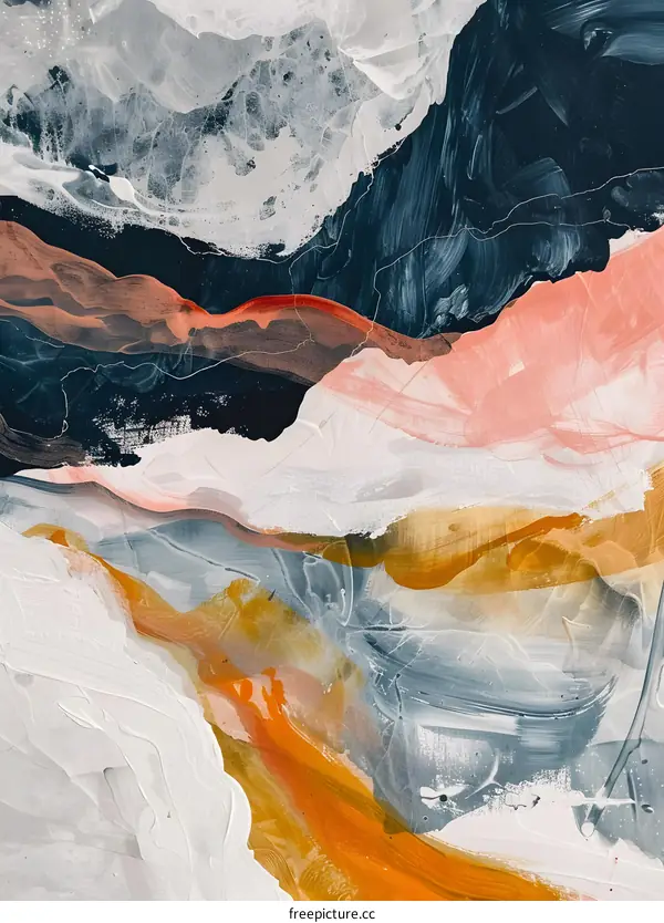 Abstract Painting with Blue, Orange, and Pink Colors