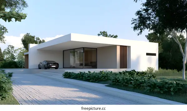 Modern Minimalist House Design with White Walls and Large Windows