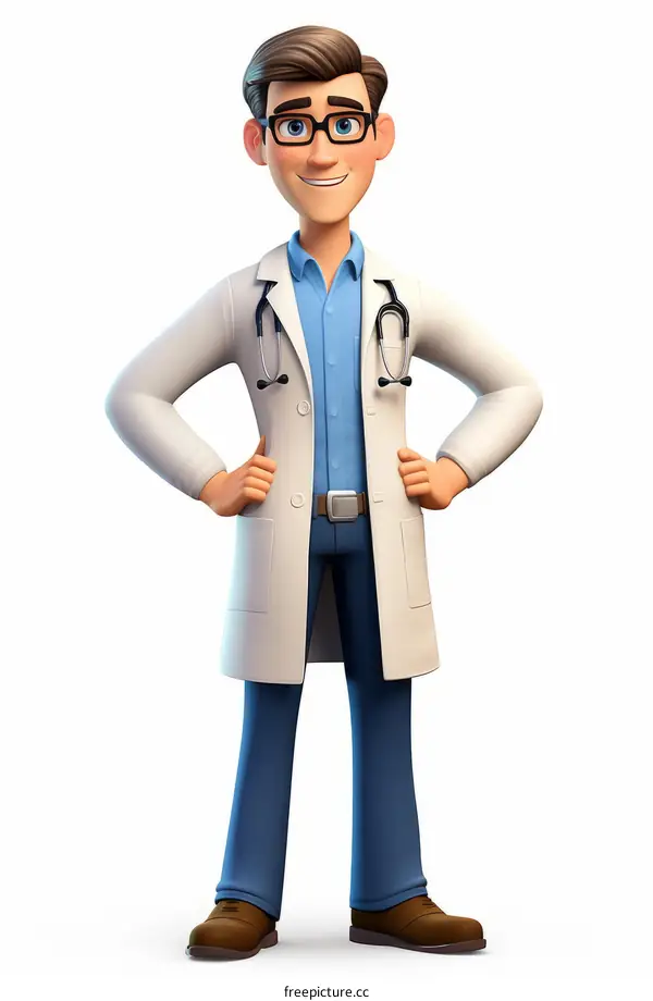 Cartoon Doctor with Stethoscope and Folded Arms