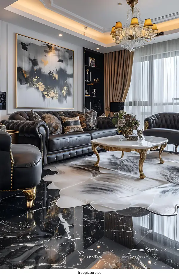 Black and white gray luxury living room