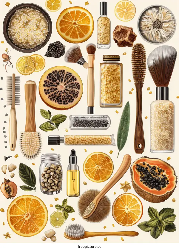 Natural skincare ingredients and products pattern