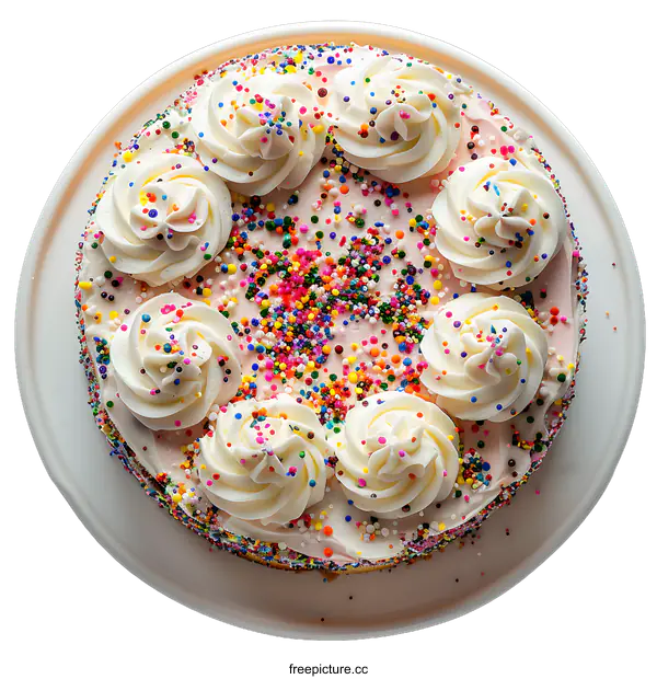 [Transparent Background PNG]Top View of a Colorful Sprinkles Birthday Cake