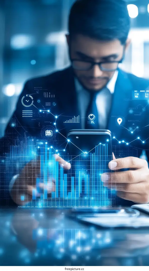 Businessman analyzing data on smartphone