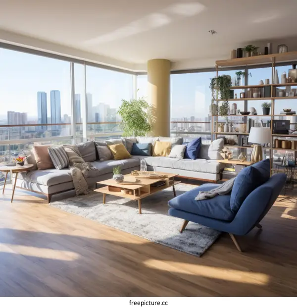 Modern Interior Living Room with City View