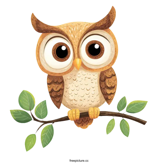 [Transparent Background PNG]Cute Cartoon Owl on Branch Illustration