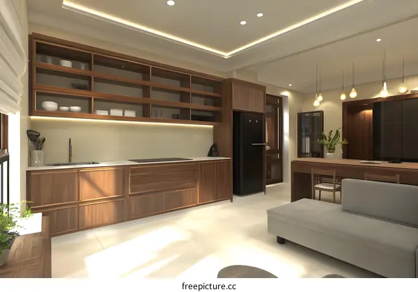 Modern Kitchen and Living Room Interior Design