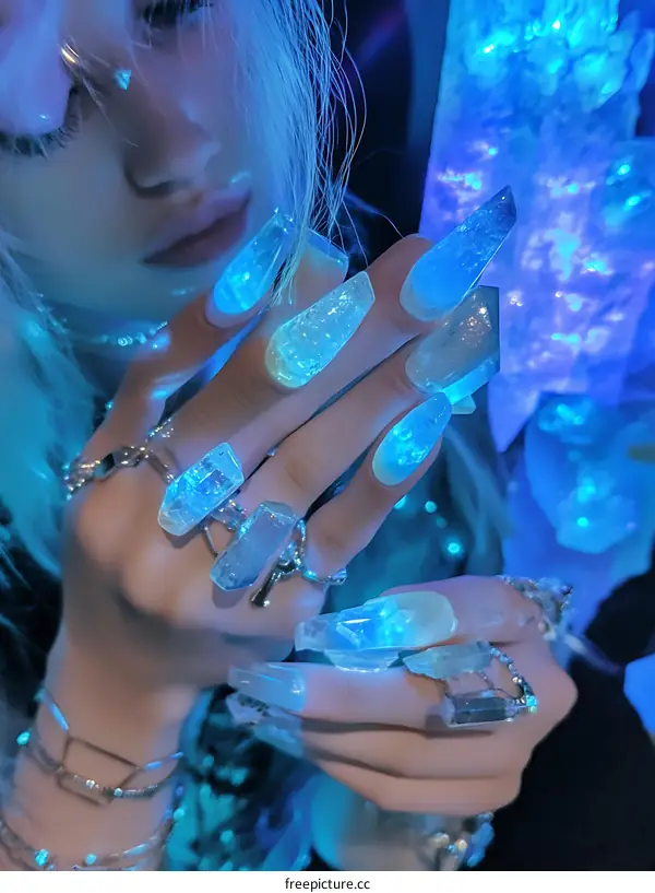Crystal Nails with  Glow in the Dark Design