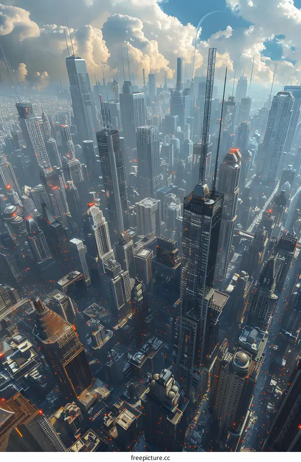 A俯瞰图of a futuristic city.