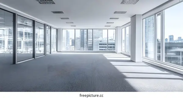 Modern Office Interior With Big Windows and City View