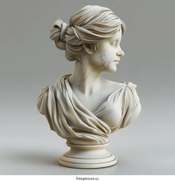 Marble sculpture of a womans head and shoulders