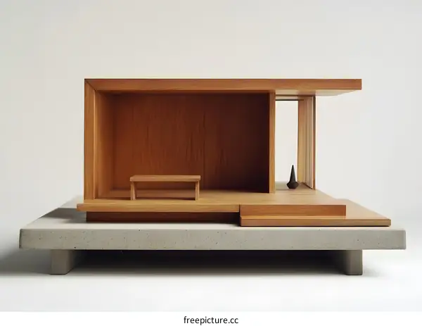 Minimalist Wooden Model House with Concrete Base
