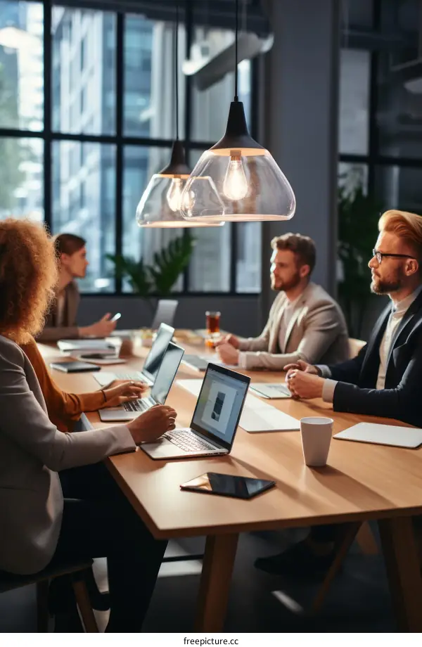 Multiethnic business team working together on a project in a modern office