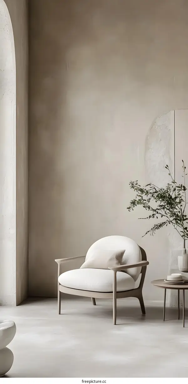 Modern Minimalist Living Room Interior Design with a White Sofa and a Side Table