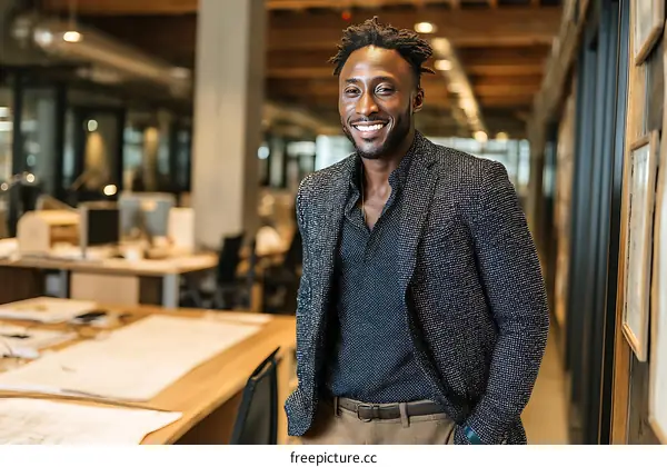 African American Man in Modern Office Setting