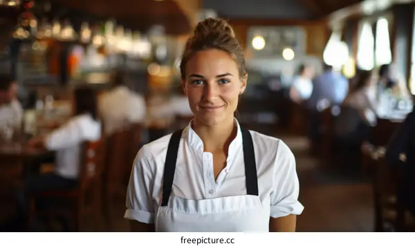 Portrait of a young waitress in a restaurant