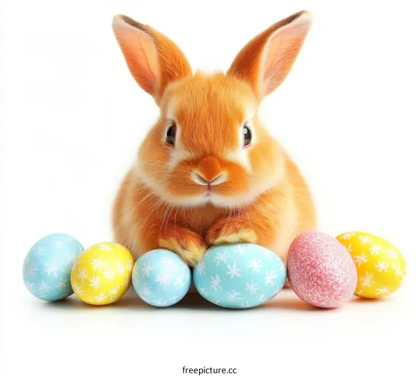 Cute Easter Bunny with Colorful Eggs