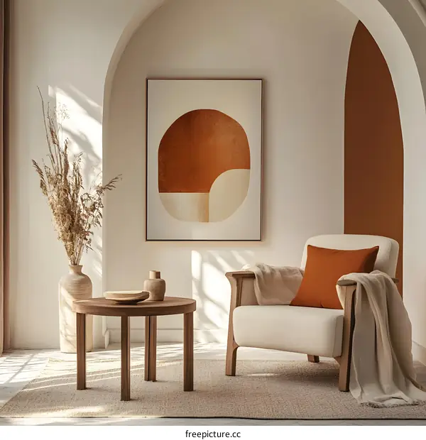 Minimalist Interior Design with Abstract Art and Natural Elements