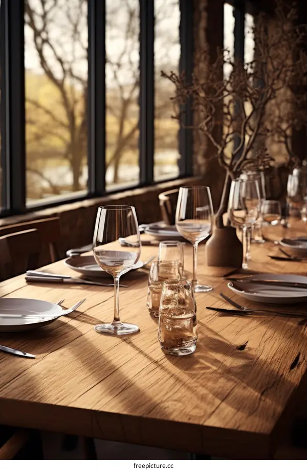 An elegant table setting in a rustic dining room