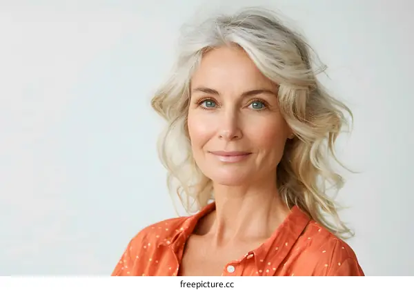 Portrait of a Beautiful Caucasian Woman with Gray Hair
