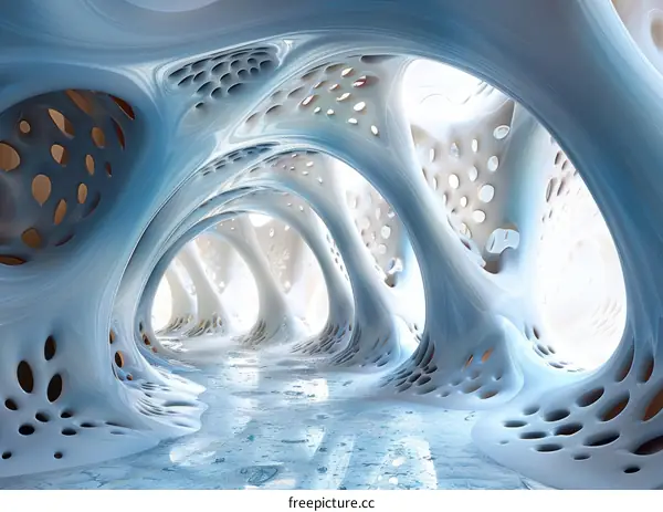 Abstract Blue Organic Structure with Shiny Floor