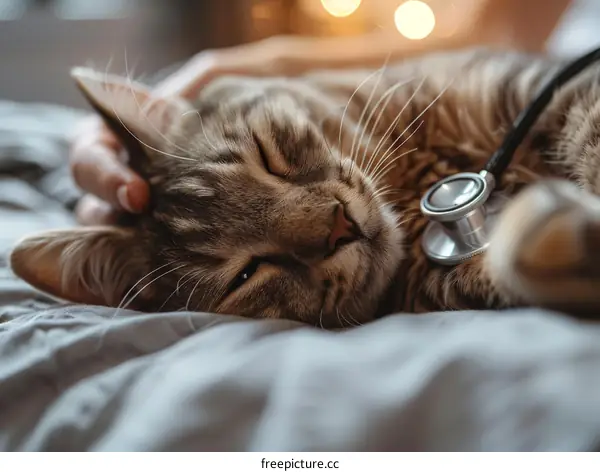 Veterinarian Examining Cat with Stethoscope