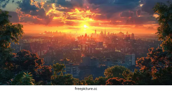 Sunrise over the Futuristic City