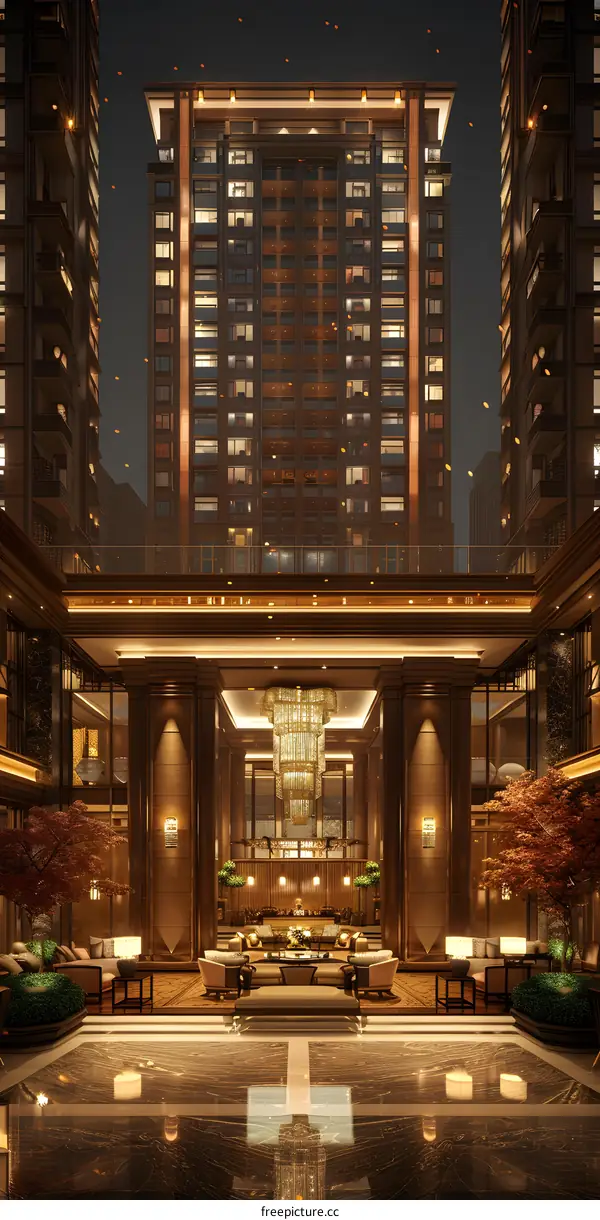 The magnificent lobby of a luxury hotel