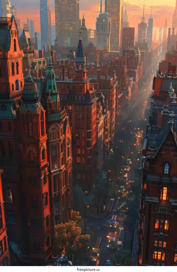 Urban Sunset Cityscape Illustration