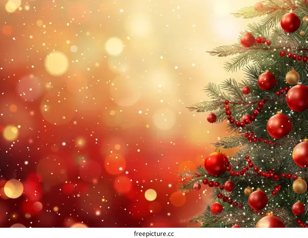 Ornamented Christmas Tree with Red and Gold Decorations